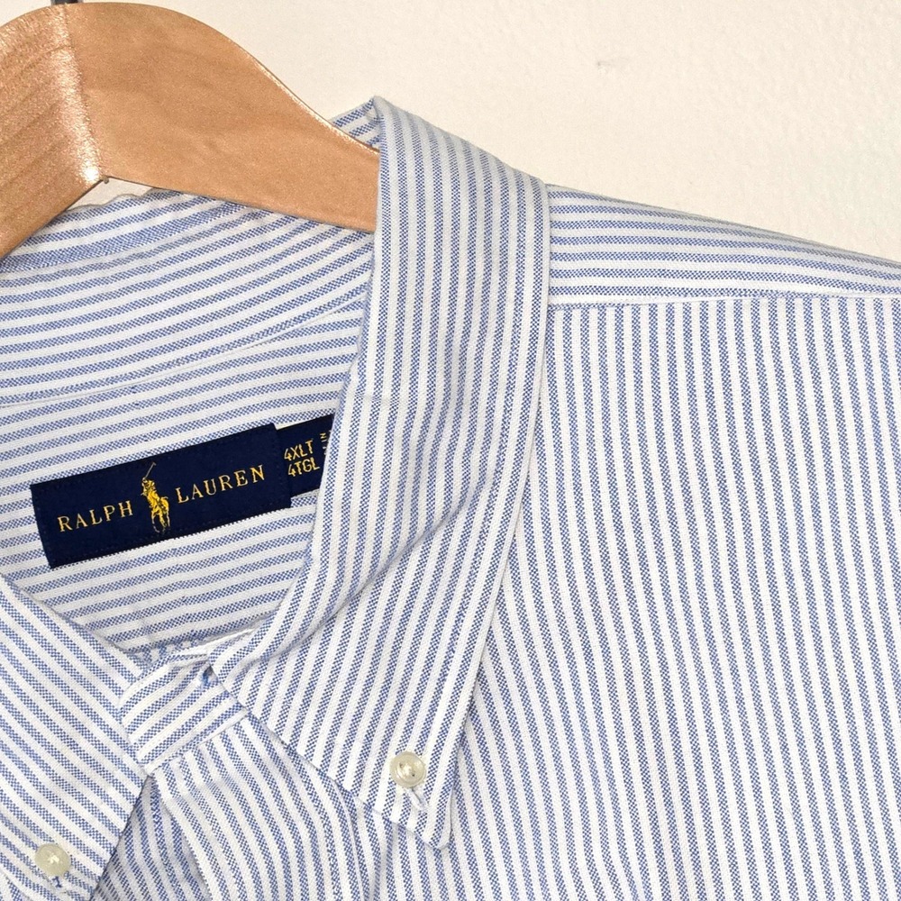 Polo Ralph Lauren Button Down Mens 4XLT Blue White Striped Cotton Oxford Shirt
